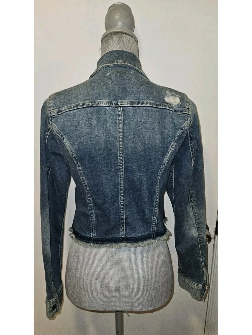 Jessica Simpson Petite Small Blue Denim Jacket Fringe Hem